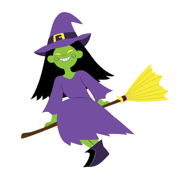 Witch on broom halloween vector