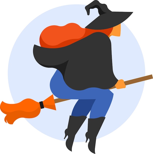 Vector witch on the broom vector clip art isolated on transparent background