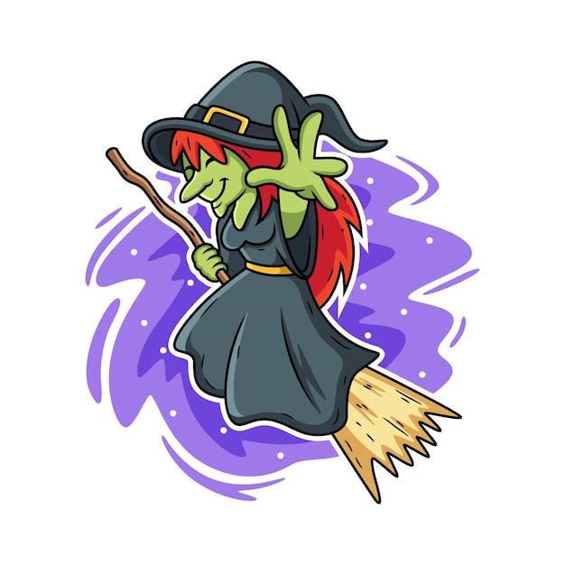 Witch carrying a broomstick. Cartoon vector illustration isolated on premium vector