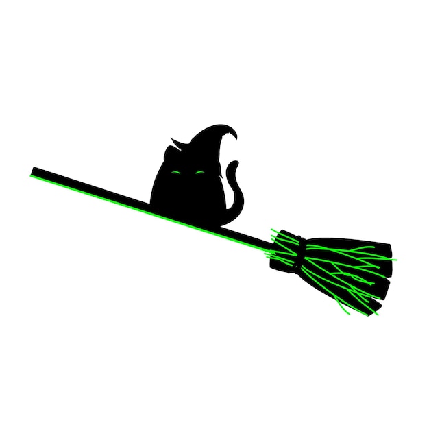 Vector witch cat flying on the broom.