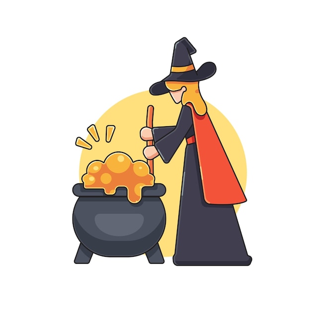 Witch cute icon illustration for halloween