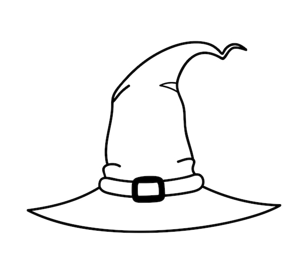 Изолированная шляпа ведьмы. Контур шляпы ручной работы. Векторная иллюстрация Хэллоуина