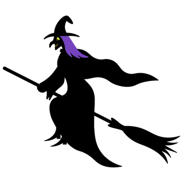 The witch flies on a broomstick silhouette a woman in a hat with a hooked nose all saints day