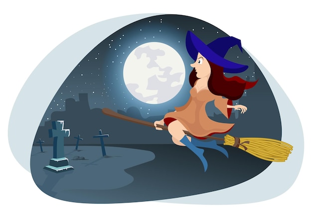 Vector witch flying on broom