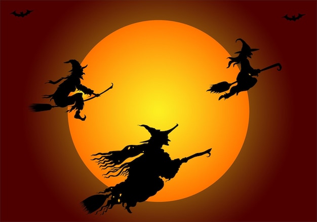 Witch flying on a broomstickIllustration halloween of a witch039s hatBeautiful realistic holloween