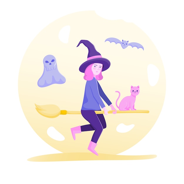 Vector witch girl character on halloween.