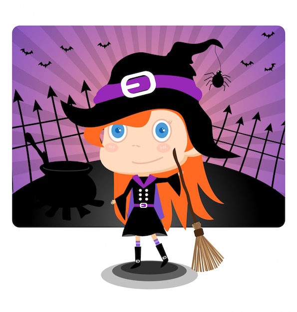 Vector a witch halloween girl