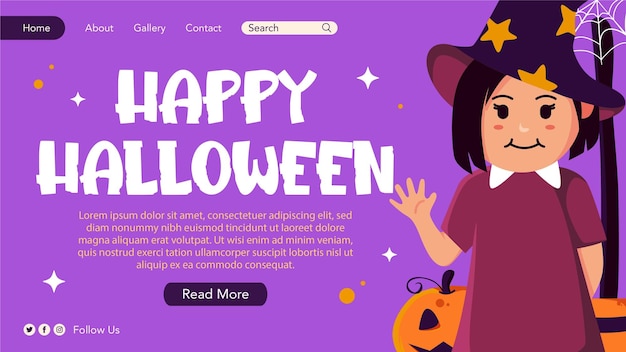 Witch halloween landing page template