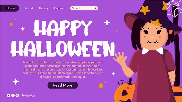 Vector witch halloween landing page template