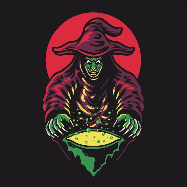 Witch halloween retro vector illustration