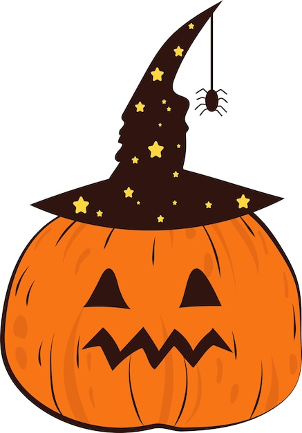 Witch hat and autumn halloween pumpkin illustration