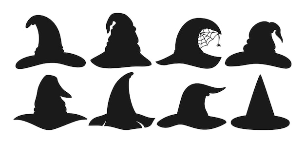 Witch hat halloween black silhouette set party magic hats horror wizard headdress celebrate element