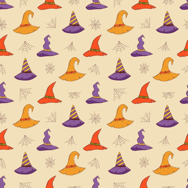 Witch hat seamless pattern Halloween element Trick or treat concept illustration in hand drawn style