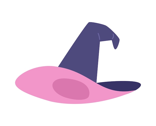 ベクトル 魔女の帽子半フラット カラー ベクトル オブジェクト魔法のオニカル クラウンと広いつば白い背景の編集可能な漫画クリップ アート アイコン web グラフィック デザインのシンプルなスポット イラスト