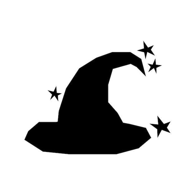 Witch hat silhouette, isolated on white background. Halloween silhouette black magic hat with stars.