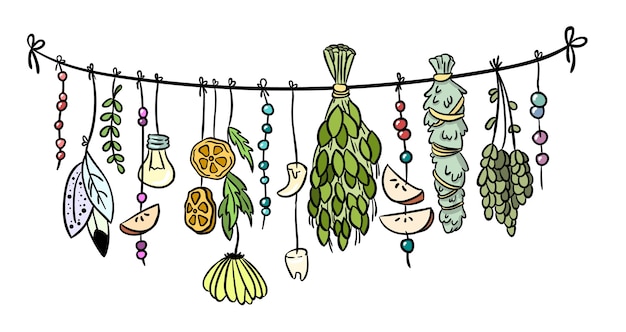 Witch herbs boho hanging colorful doodle decoration