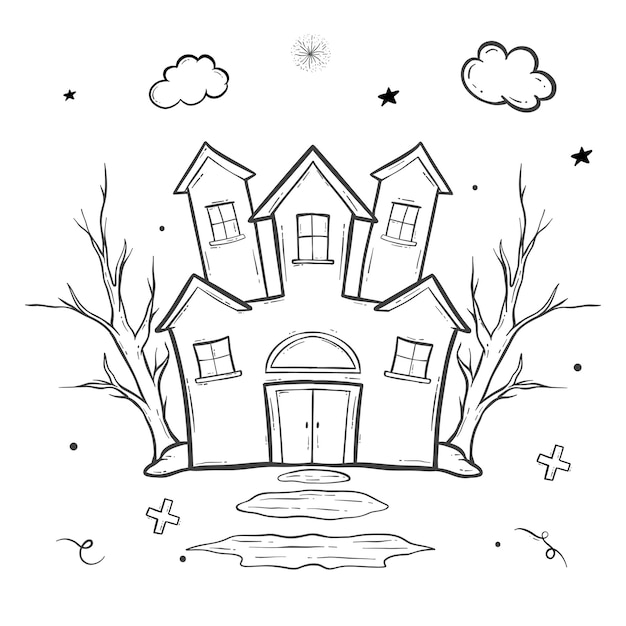 witch house halloween outline