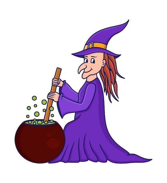 Vector witch illustration making potions.