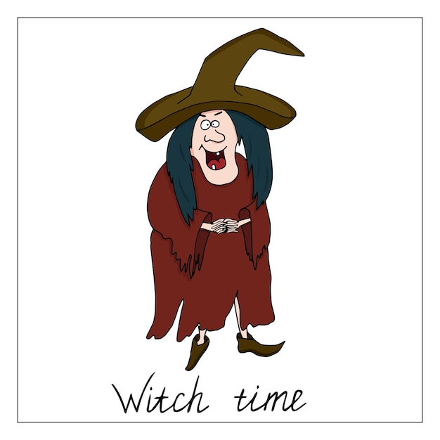 Witch isolated on white. Hand-drawn doodle illustration. Halloween witch, decoration.