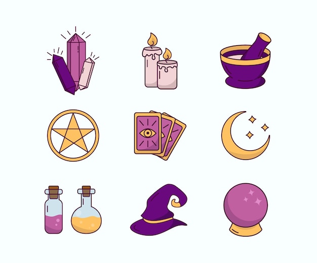 Vector witch items set vector icons