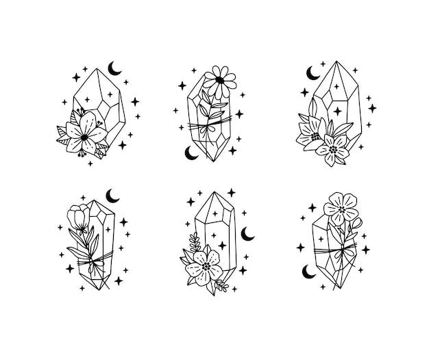 Witch magic floral crystal clipart