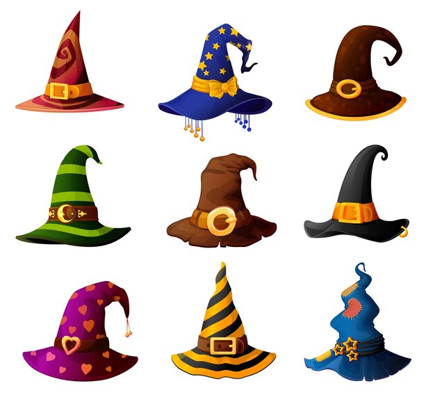 Vector witch magician wizard or warlock halloween hats