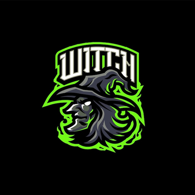 Вектор Шаблон логотипа талисмана ведьмы для спортивной и игровой команды, изолированной на заднем плане