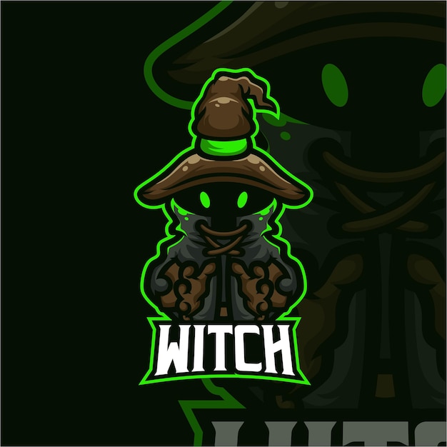 Вектор Ведьма талисман логотип киберспорт премиум вектор