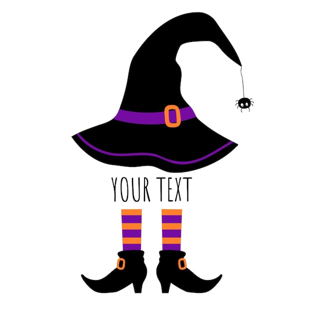 Witch Monogram. Witch hat and legs. Happy Halloween. Vector illustration.