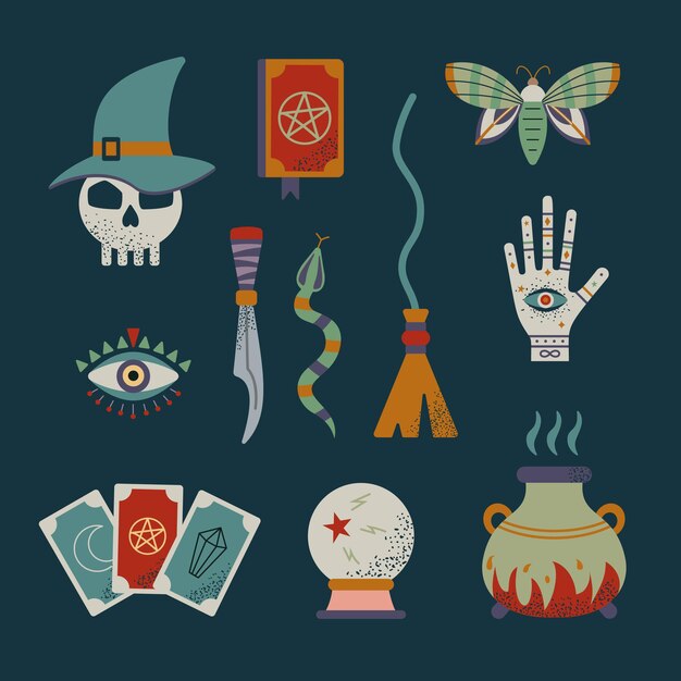 Vector witch and mystic magic  set. witchcraft symbols.