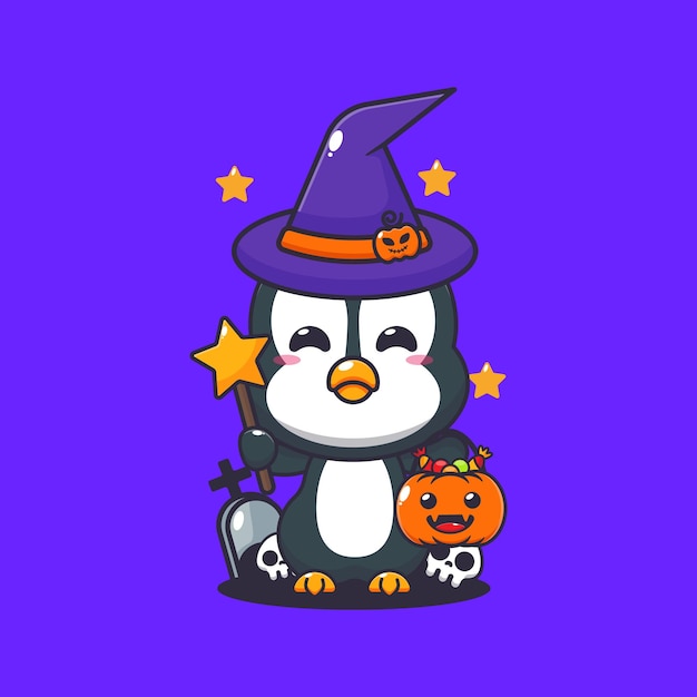 witch penguin in halloween day