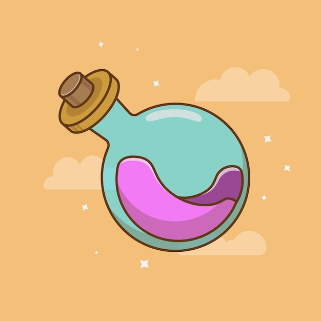 Witch potion cartoon icon illustration in a bottle. Halloween concept. Simple premium design