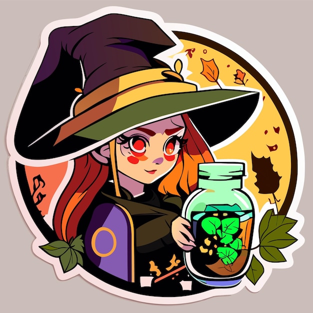 Witch preparing a potion hand drawn cartoon sticker icon concept isolated illustration