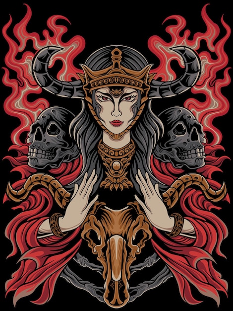 Witch queen design with goat head skull illustrator