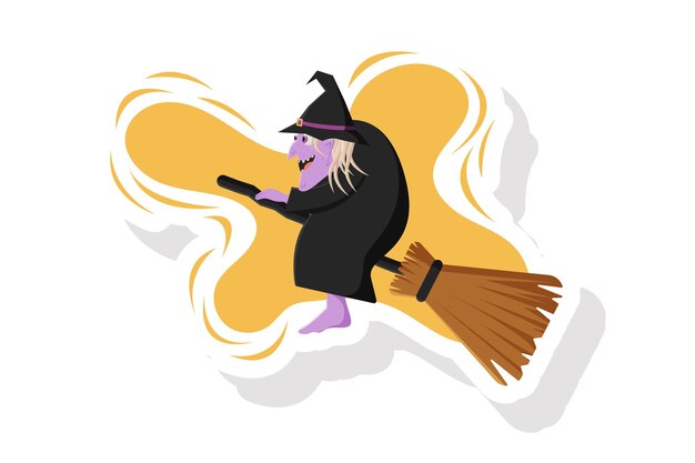 Vector witch riding a broom sticker vector illustration