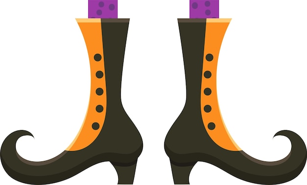 witch s boots with curled toes black with orange stripes and purple socks are ready for the halloween party bringing a touch of magic and mystery to the celebration