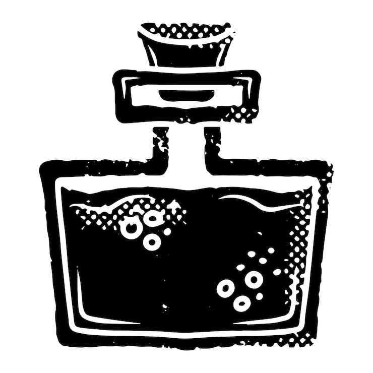 Vector witch's potion bottle in linocut style with shabby texture halloween decor vector element