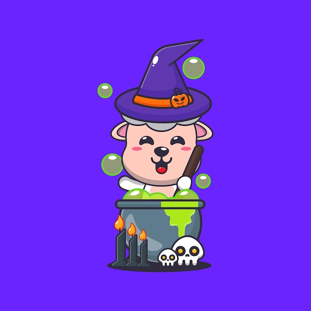 Witch sheep making potion in halloween day