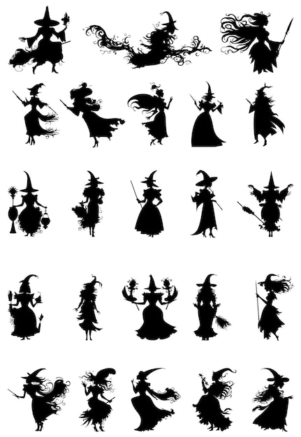 Vector witch silhouette collection in various poses