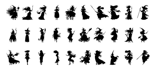 Vector witch silhouette collection in various poses