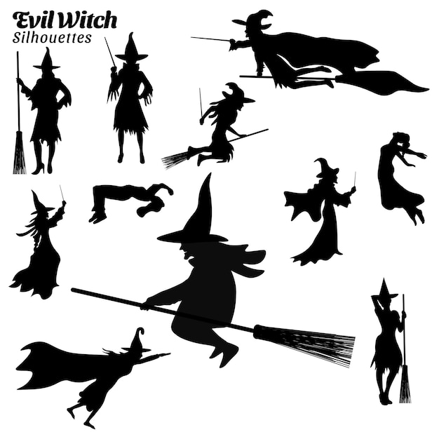 Vector witch silhouette vector illustration set