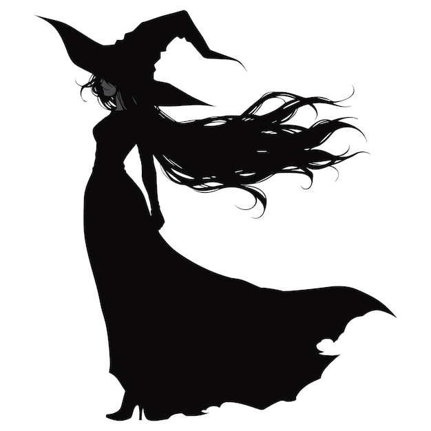 Vector witch on silhouette on a white background isolated