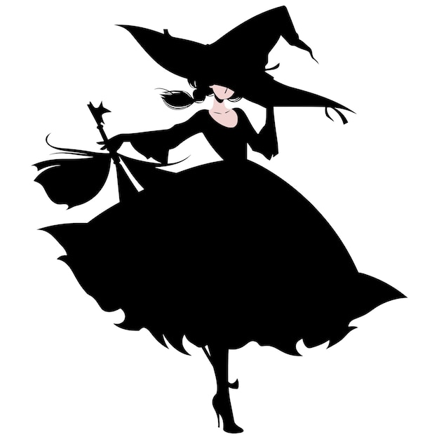 Vector witch on silhouette on a white background isolated