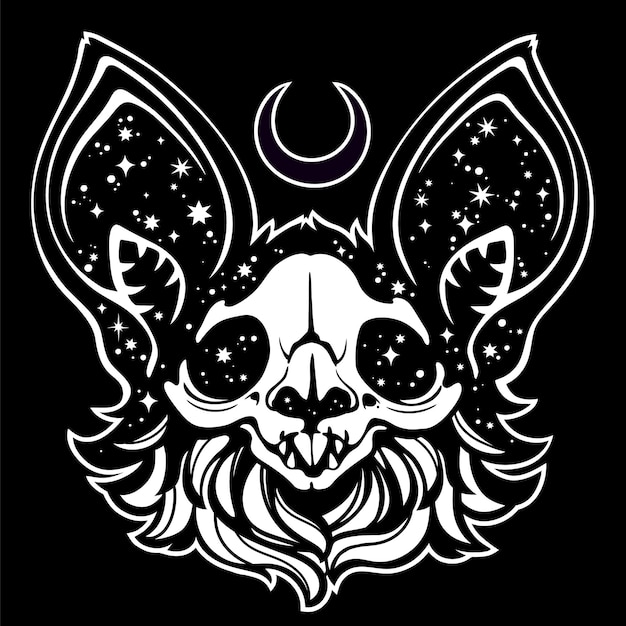 Witch skull of a dead bat decorated with stars