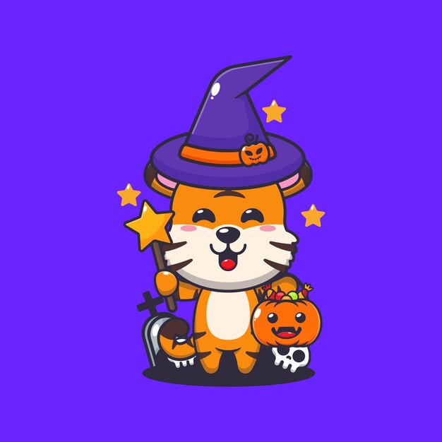 Vector witch tiger in halloween day