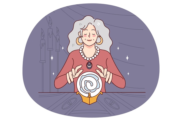 Witch with crystal ball telling future