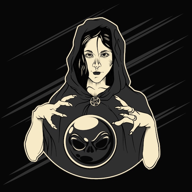 Vector witch with magic ball halloween vector illustration