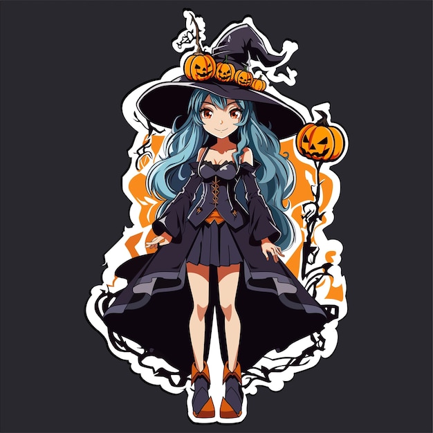 witch with pumpkins sticker