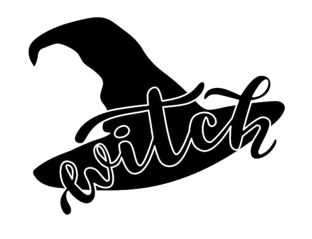 Ведьма слово на черной шляпе силуэт хэллоуин сезон рука надписи значок логотипа