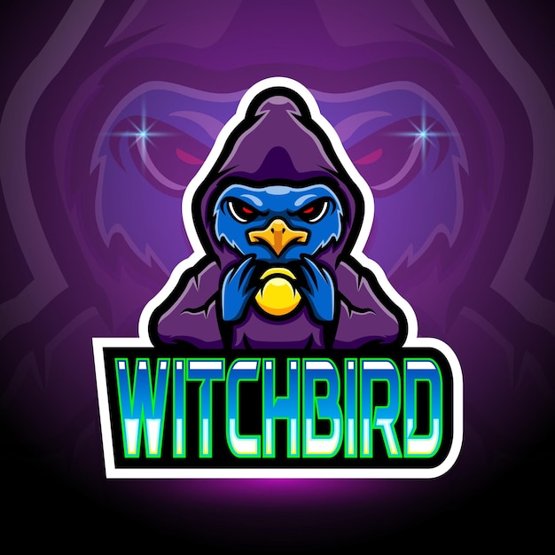 Vettore disegno della mascotte del logo esport di witchbird